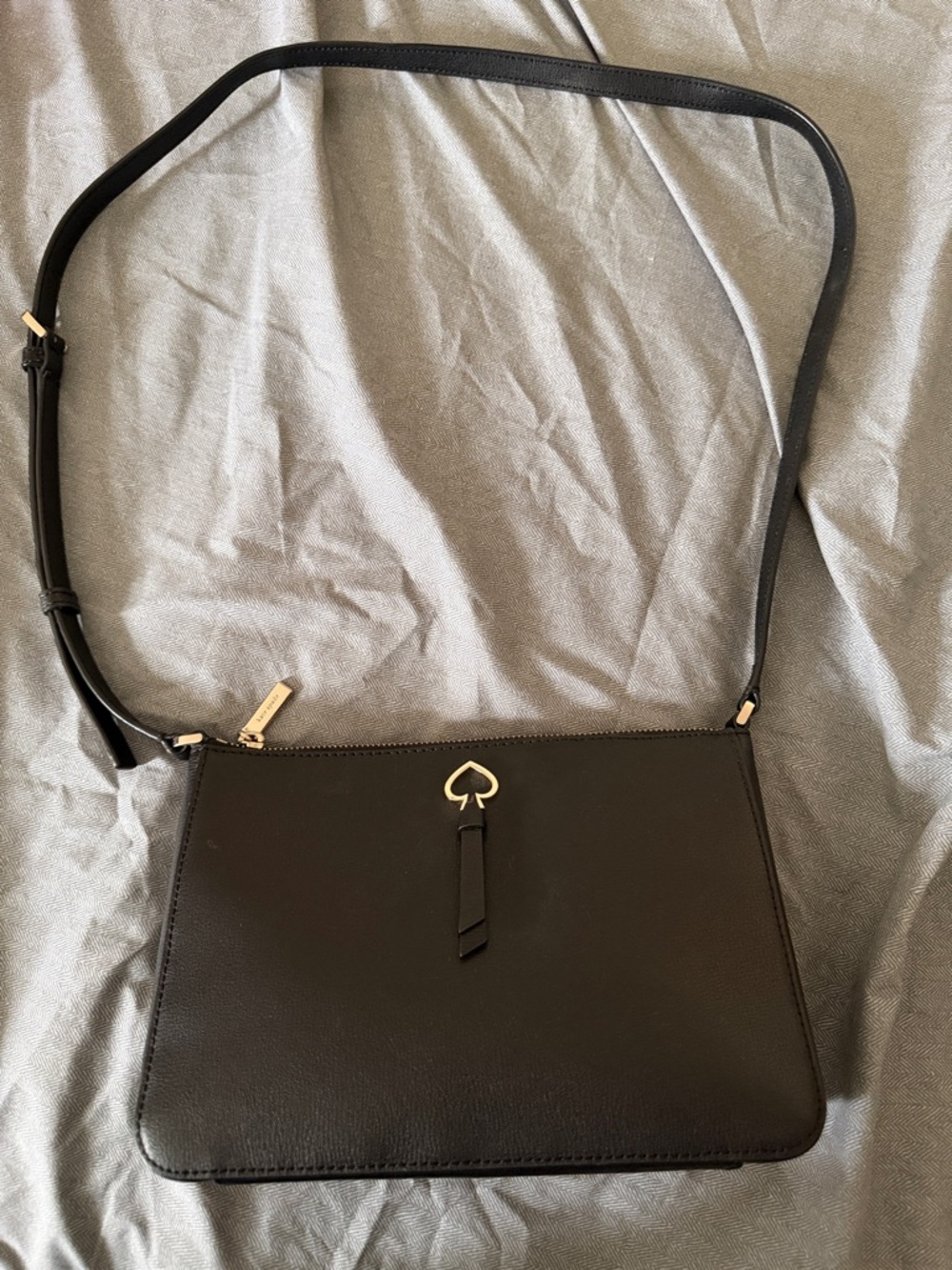 kate spade Black Leather Crossbody with Gold Spade Accent